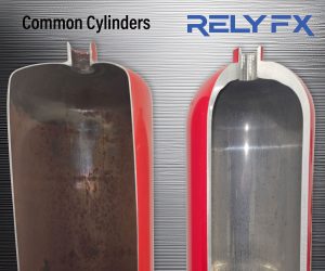 Side-by-Side-Rely-FX side-by-side comparison showing the thick aluminum construction compared to common steel cylinders